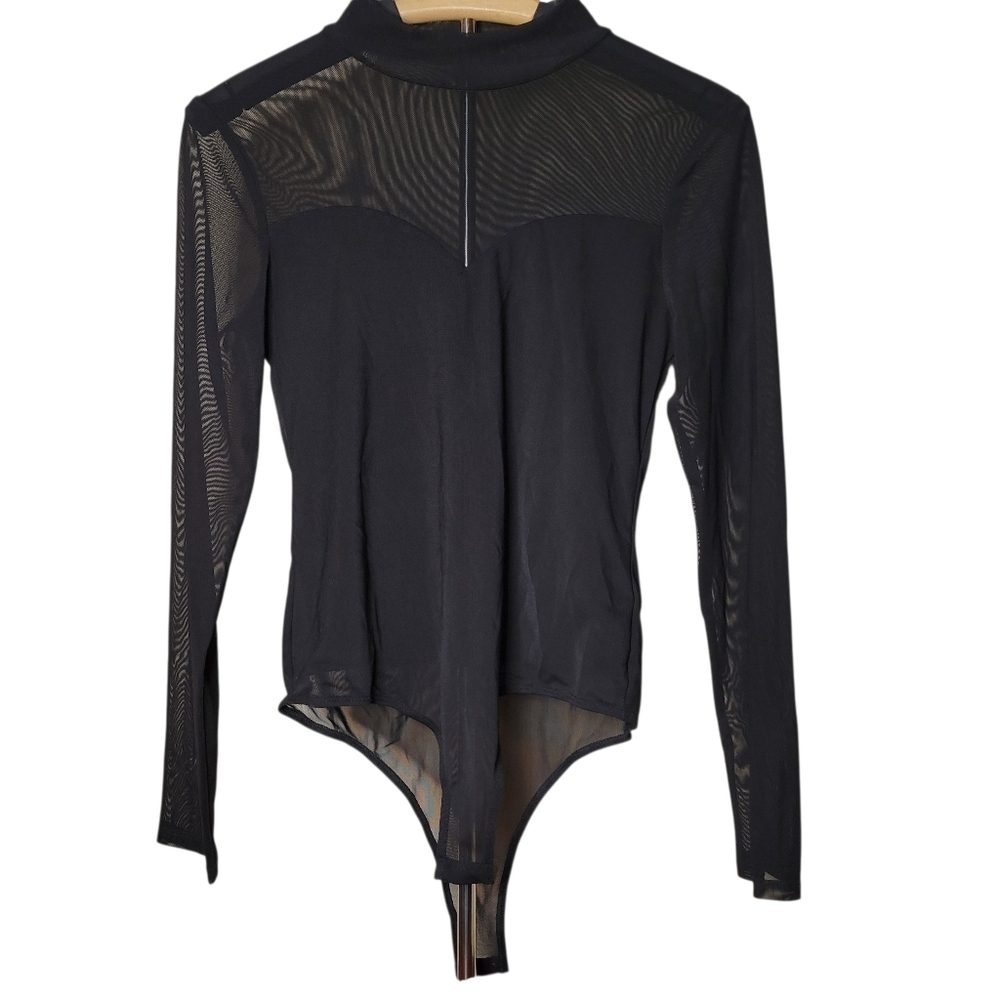 Shinestar Black Mesh Long Sleeve Bodysuit